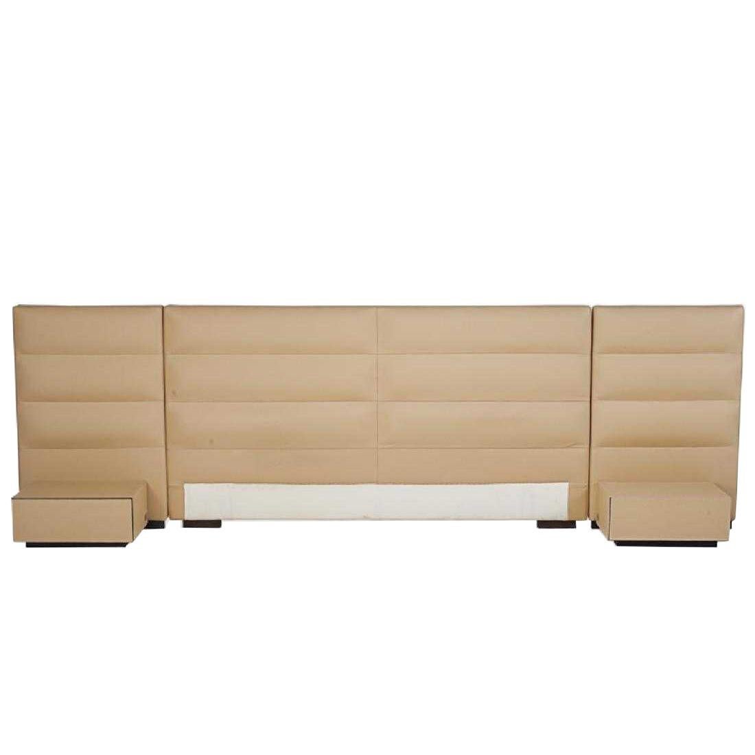 Fendi Casa King Size Leather Headboard with Integrated Leather Nightstands  For Sale