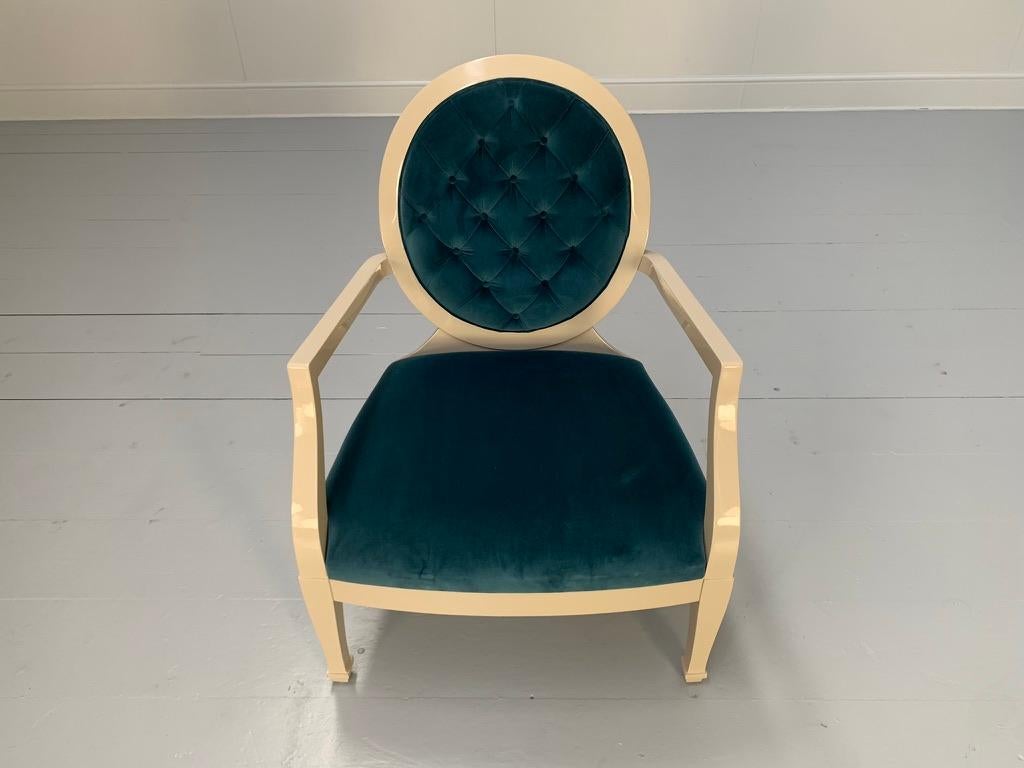 Contemporary Fendi Casa Occasional/Bedroom Armchair - In Blue Velvet For Sale