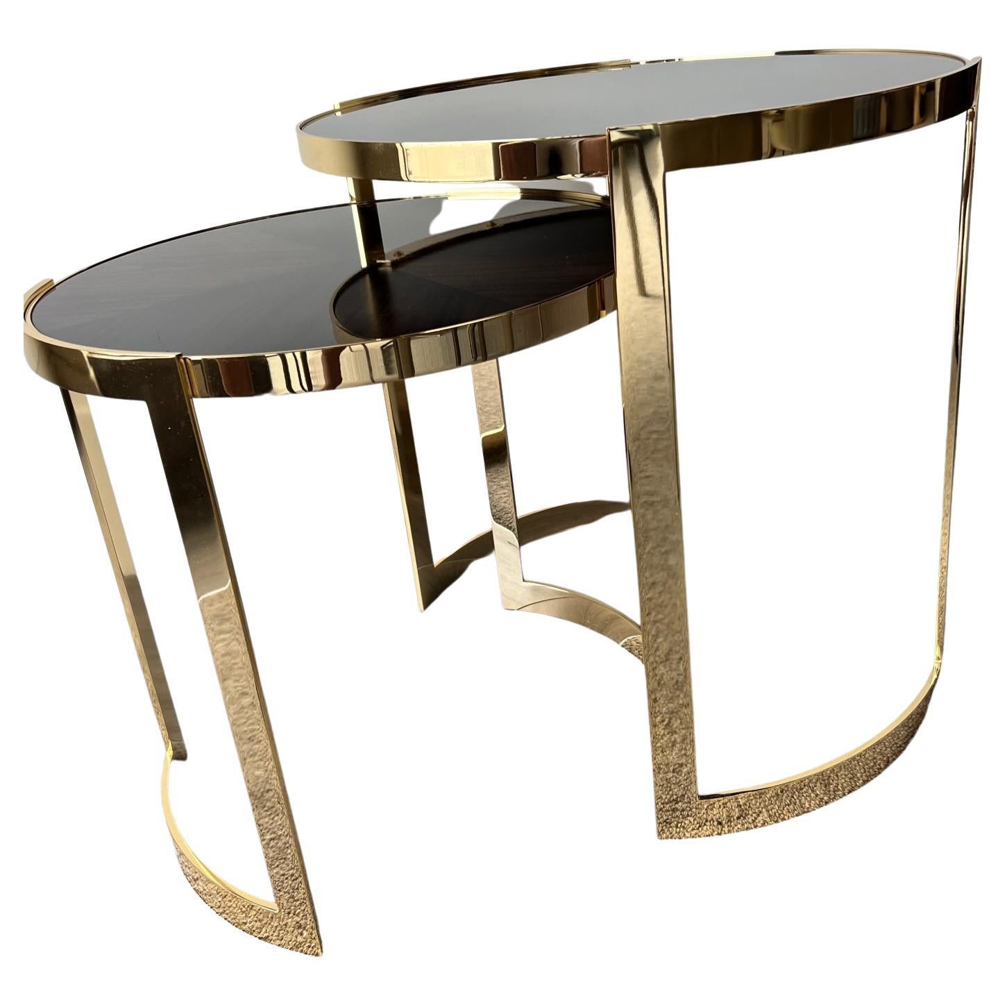 Fendi Casa Rosewood and brass nesting tables For Sale
