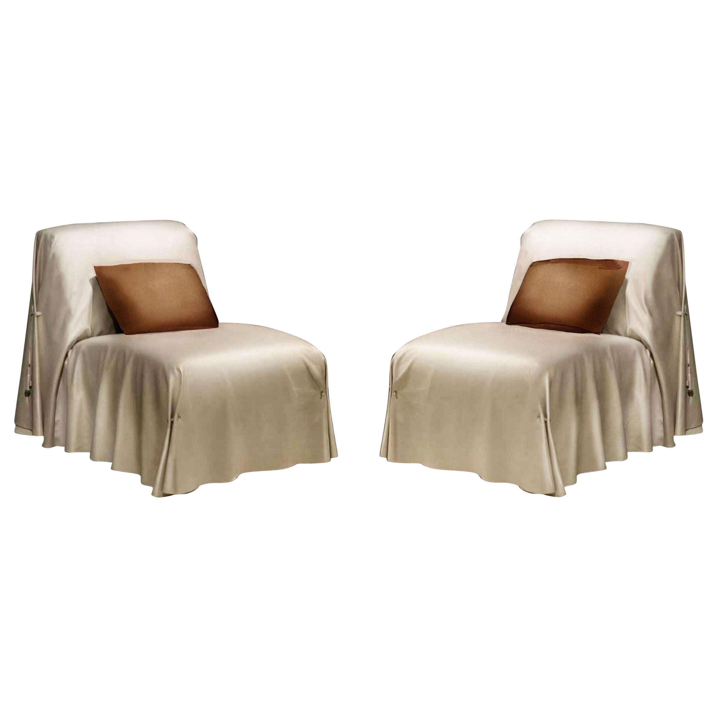 Fendi Casa Tunica Italian Leather Lounge Chair, Modern Sculptural Slipper Chair