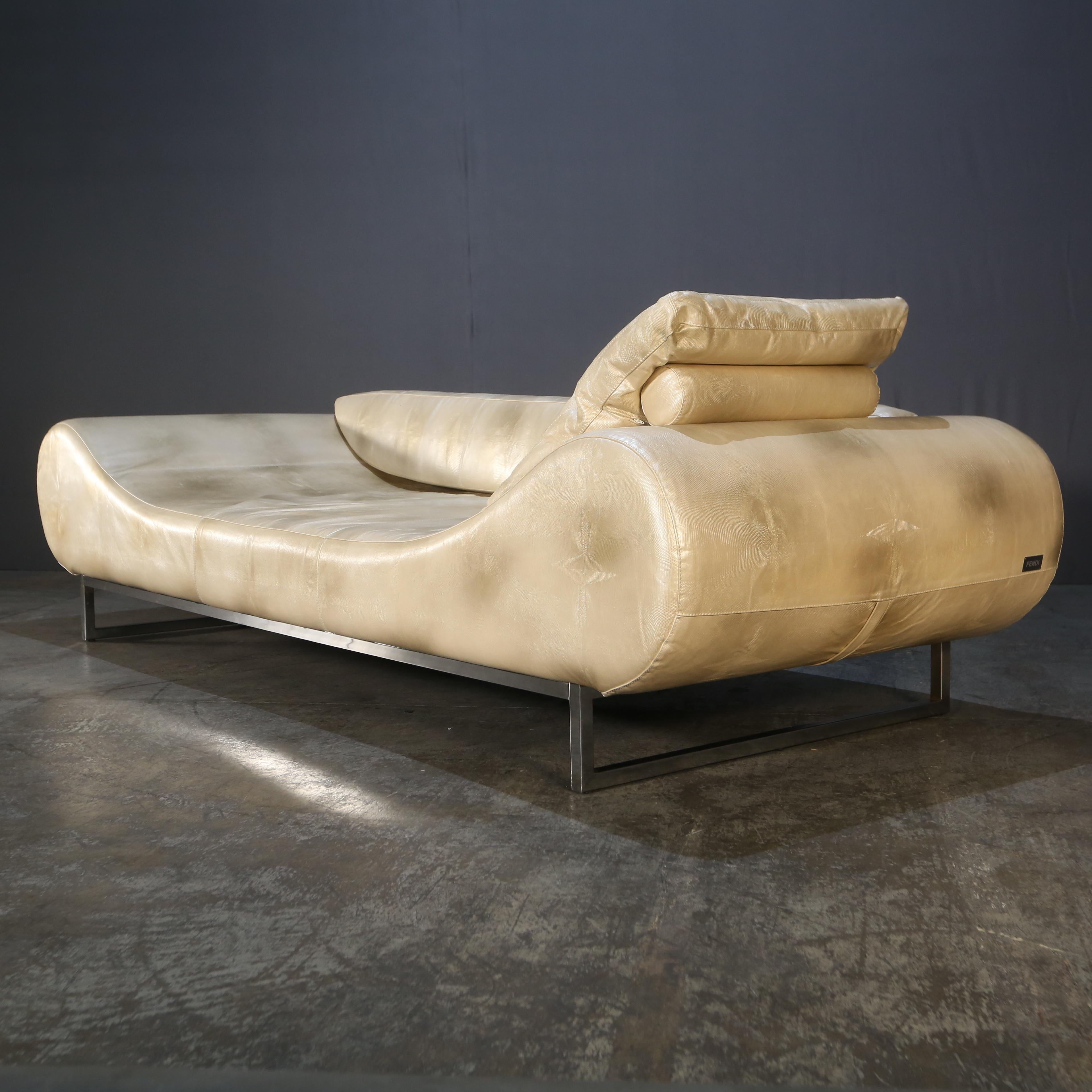 Modern Fendi Casa White Leather Eros Sofa