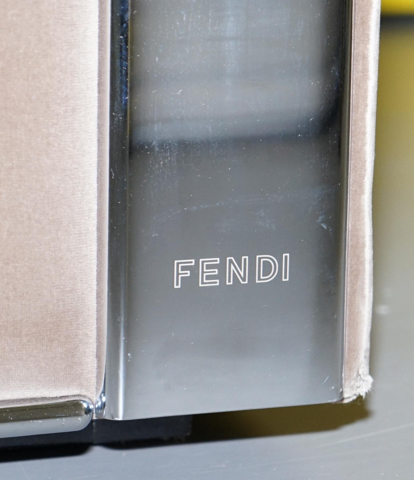 Fendi Case Minosse Grey Silk Velvet 3 to 4 Seat Sofa Chrome Panels 2