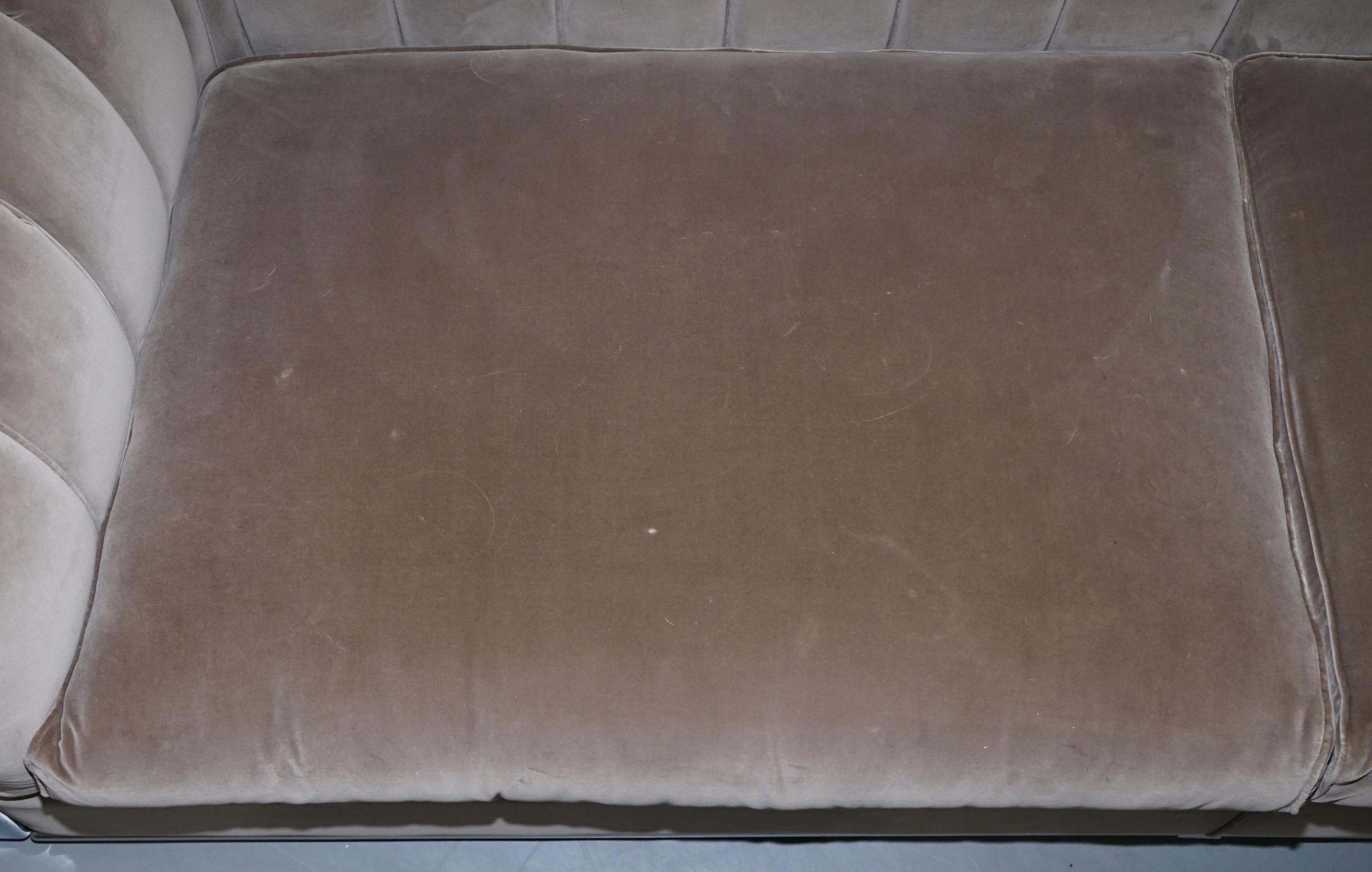 Fendi Case Minosse Grey Silk Velvet 3 to 4 Seat Sofa Chrome Panels 3