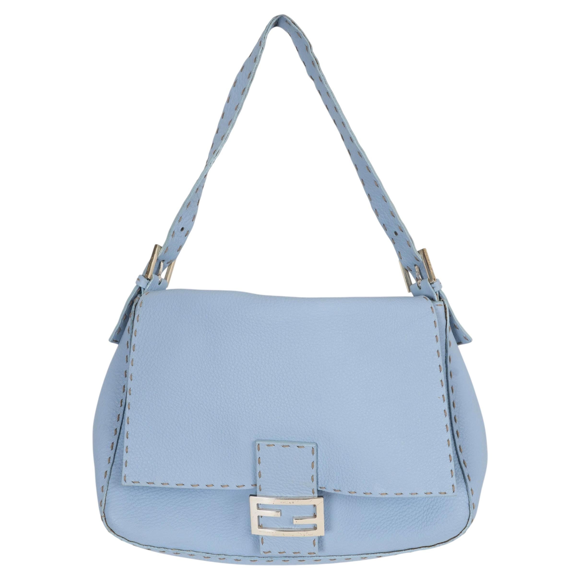 Fendi Celeste blue Roma leather SELLERIA MAMA BAGUETTE Bag