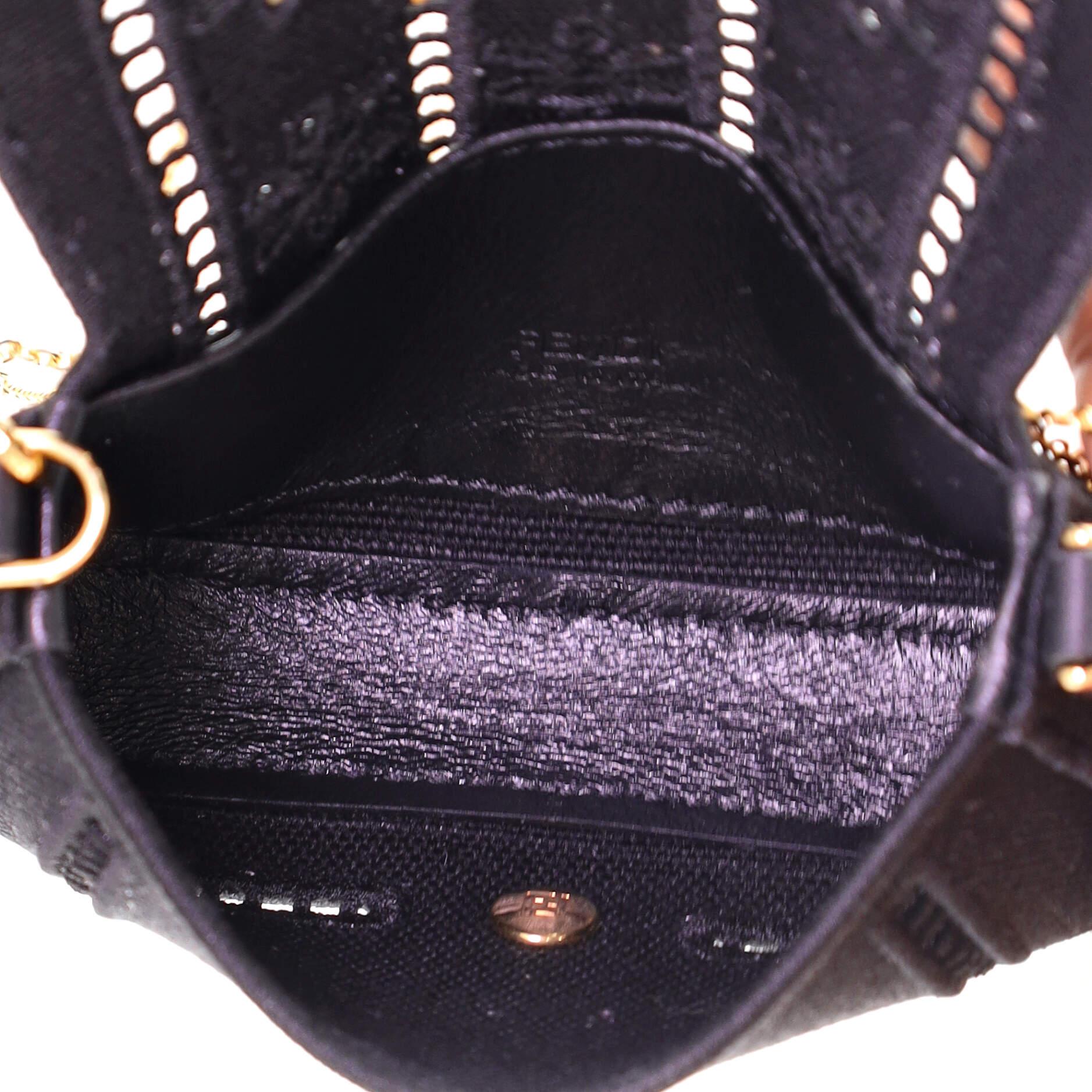 Black Fendi Chain Baguette Charm Bag Embroidered Canvas Nano