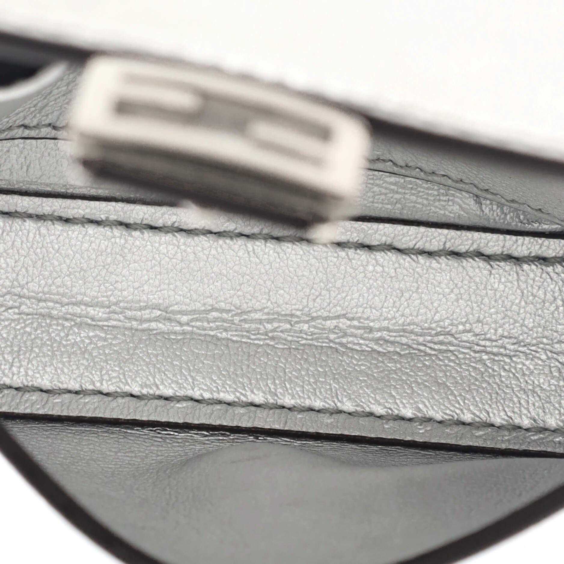 Gray Fendi Chain Baguette Charm Bag Leather Nano