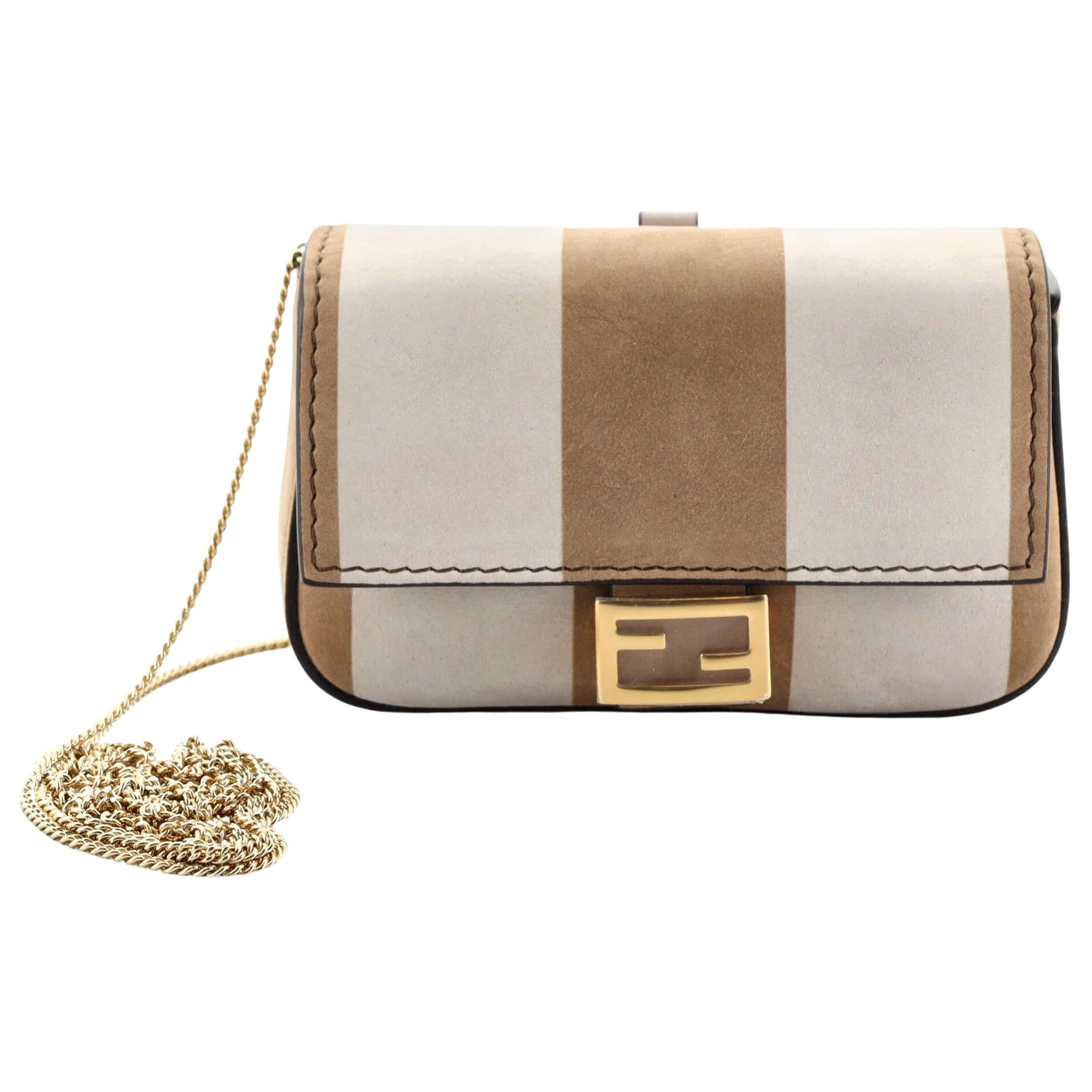 Fendi Chain Baguette Charm Bag Pequin Nubuck Nano