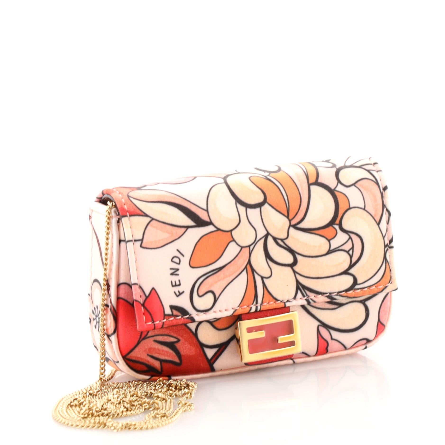 Fendi Chain Baguette Charm Bag Printed Satin Nano In Good Condition In NY, NY