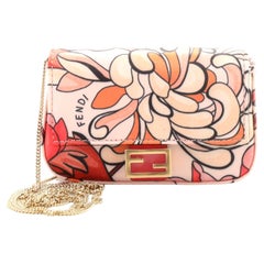 Fendi Chain Baguette Charm Bag Printed Satin Nano