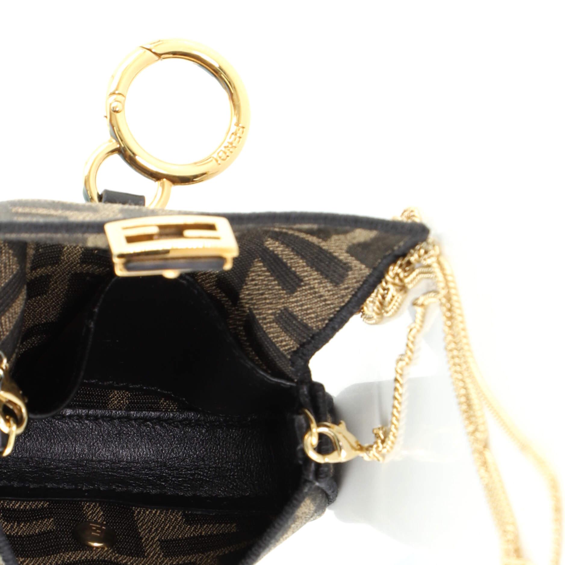Black Fendi Chain Baguette Charm Bag Zucca Canvas Nano