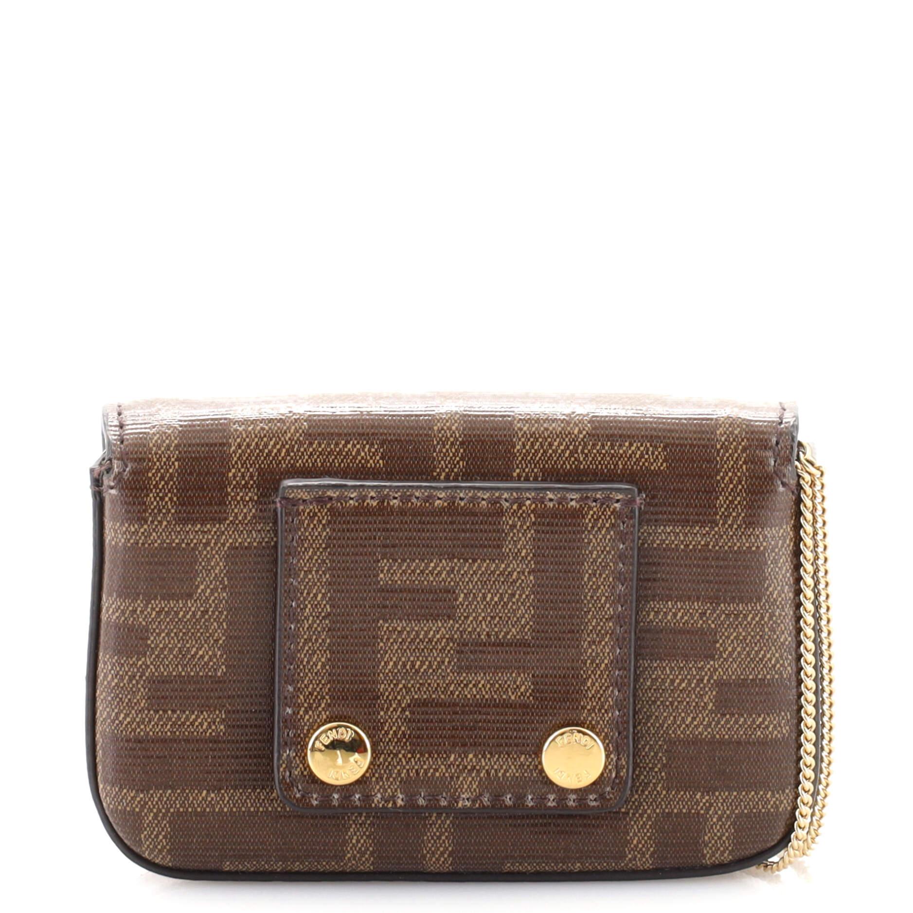 Fendi Chain Baguette Charm Bag Zucca Coated Canvas Nano In Good Condition In NY, NY