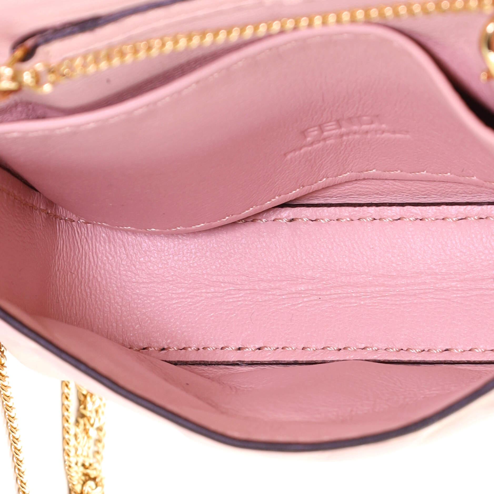 Fendi Chain Baguette Charm Bag Zucca Embossed Leather Nano 1