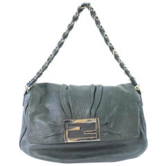 Vintage Fendi Chain Flap 09fz0720 Forest Green Leather Shoulder Bag