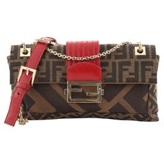 Fendi Chain Flap Shoulder Bag Zucca Canvas Medium