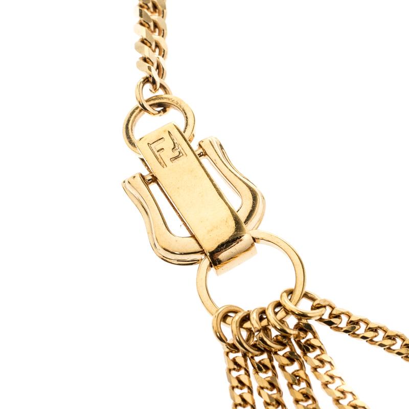Contemporary Fendi Chain Link Gold Tone Layered Necklace