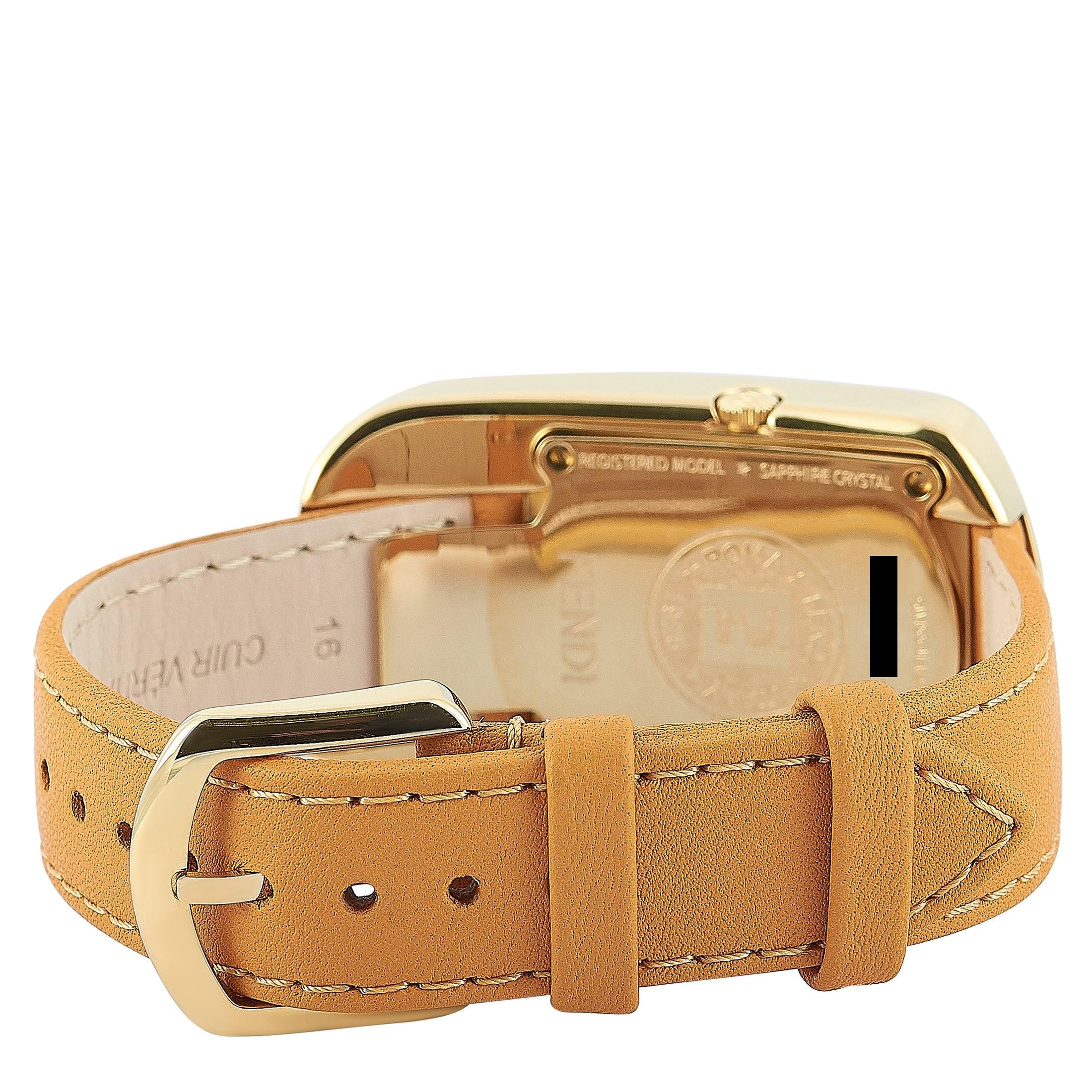 Fendi Chameleon Gold-Tone Tan and White Leather Quartz Watch F334434551D1 In New Condition In Southampton, PA