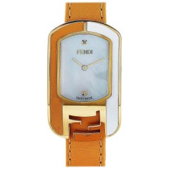 Fendi Chameleon Gold-Ton Tan und weißes Leder Quarzuhr F334434551D1