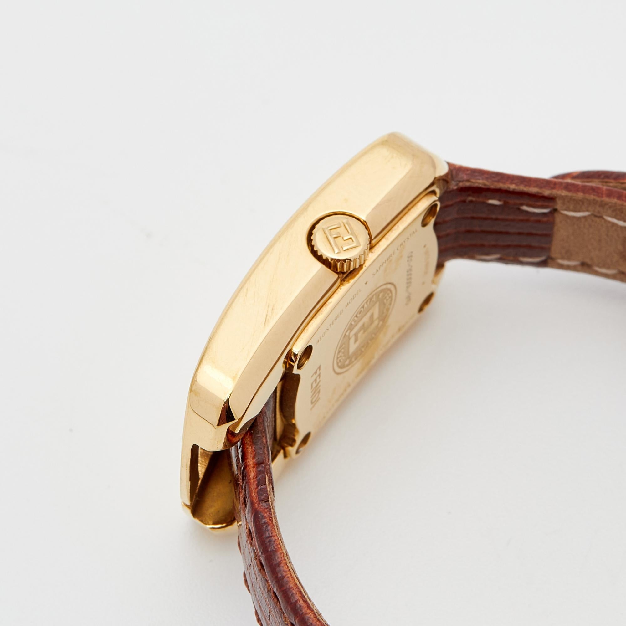 Montre-bracelet pour femme Chameleon en cuir plaqué or champagne Fendi, 30000L, 18 mm 1