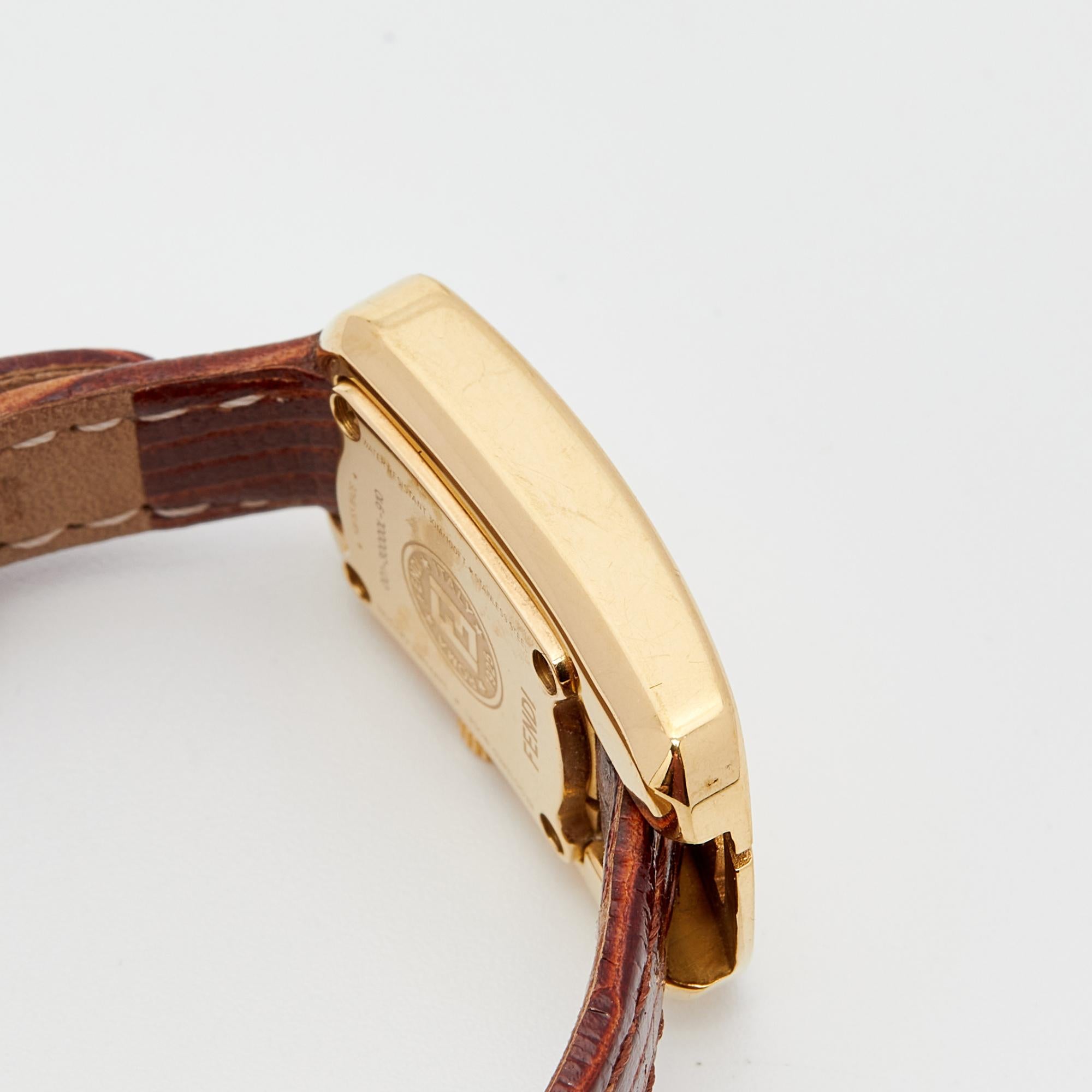 Fendi Champagne Gold Plated Leather Chameleon 30000L Women's Wriistwatch 18 mm In Good Condition In Dubai, Al Qouz 2