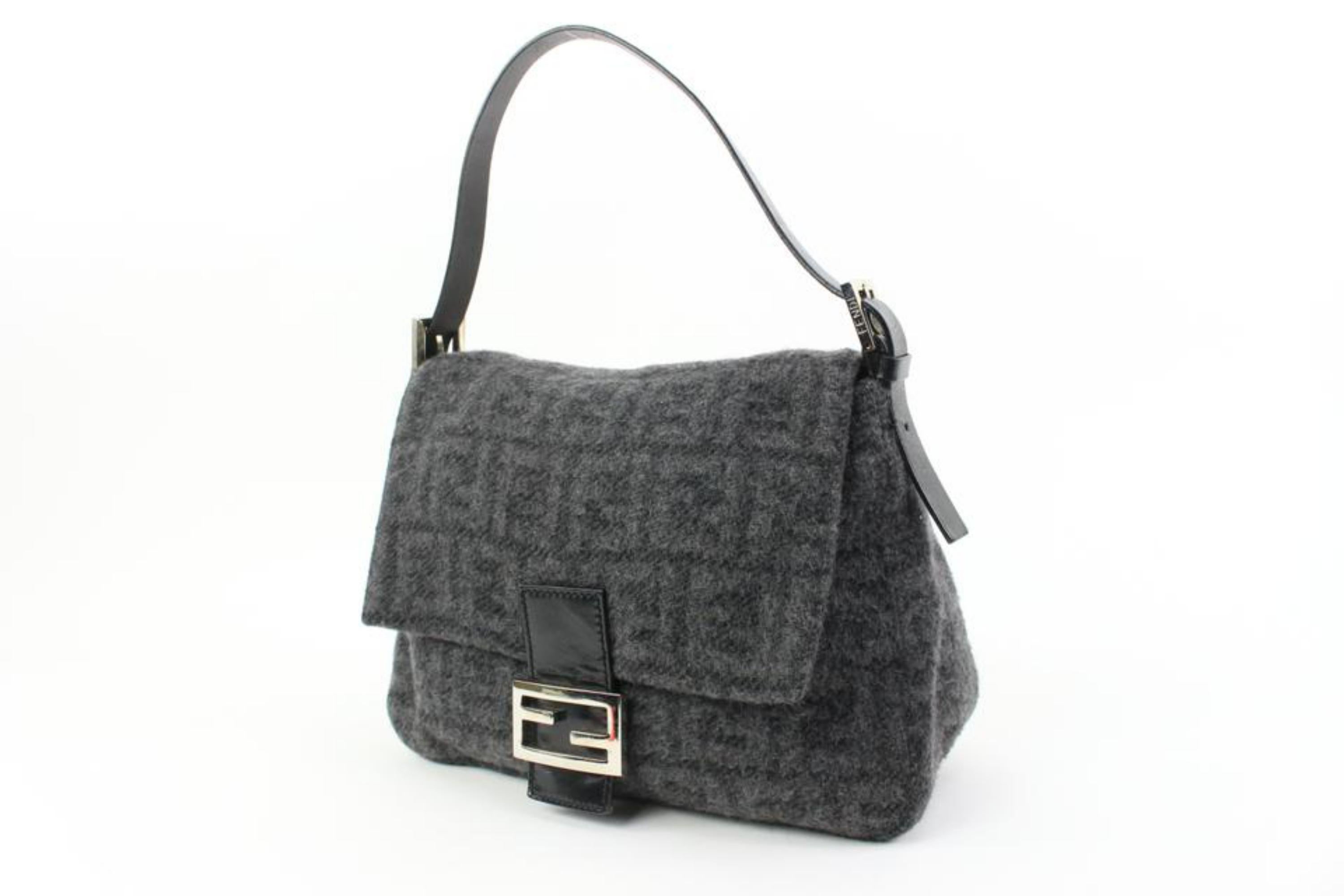 Fendi Charcoal Cashmere FF Zucca Mama Forever Baguette Shoulder bag 45f314s
Date Code/Serial Number: 2308-26325-009
Made In: Italy
Measurements: Length:  11.5
