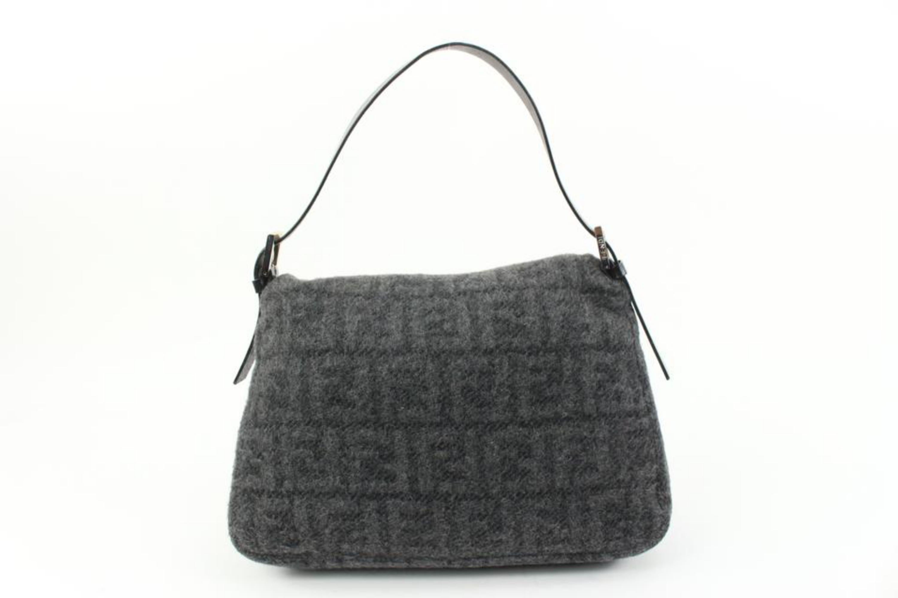 Fendi Charcoal Cashmere FF Zucca Mama Forever Baguette Shoulder bag 45f314s In Good Condition In Dix hills, NY