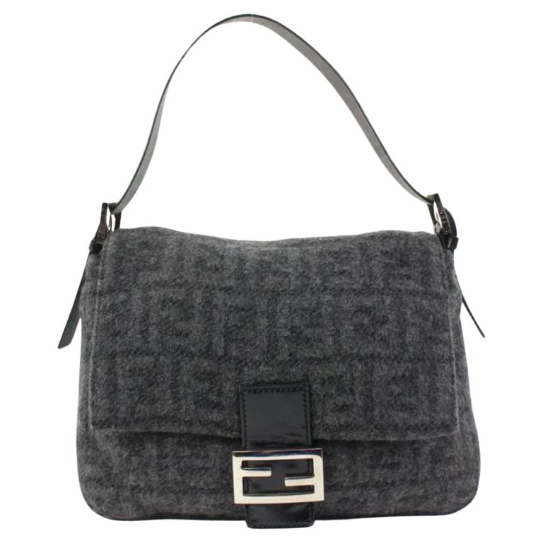 Fendi Charcoal Cashmere FF Zucca Mama Forever Baguette 