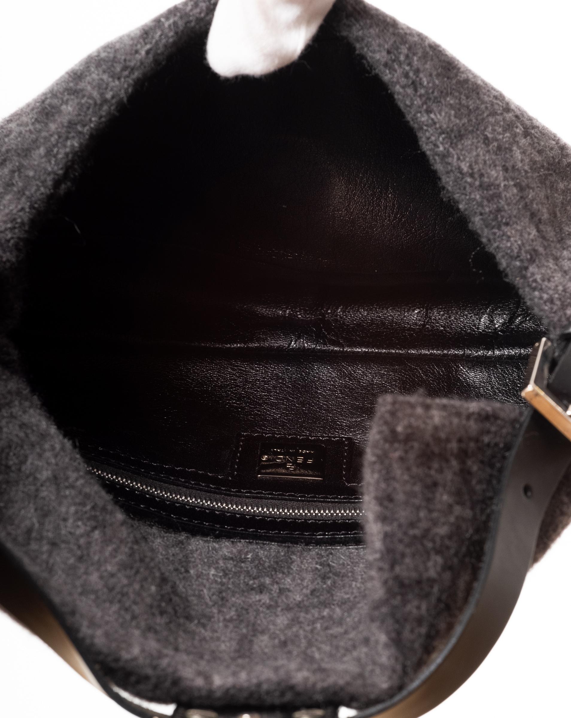 Fendi Charcoal Zucca Cashmere Baguette In Excellent Condition In Montreal, Quebec