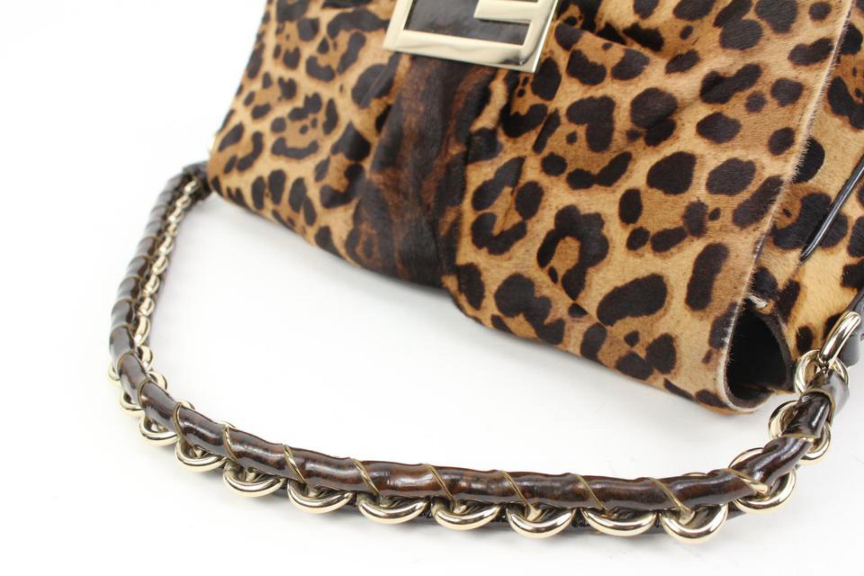 Fendi Cheetah Leopard Pony Hair Mia Flap Mama Forever s331f53 In Good Condition In Dix hills, NY