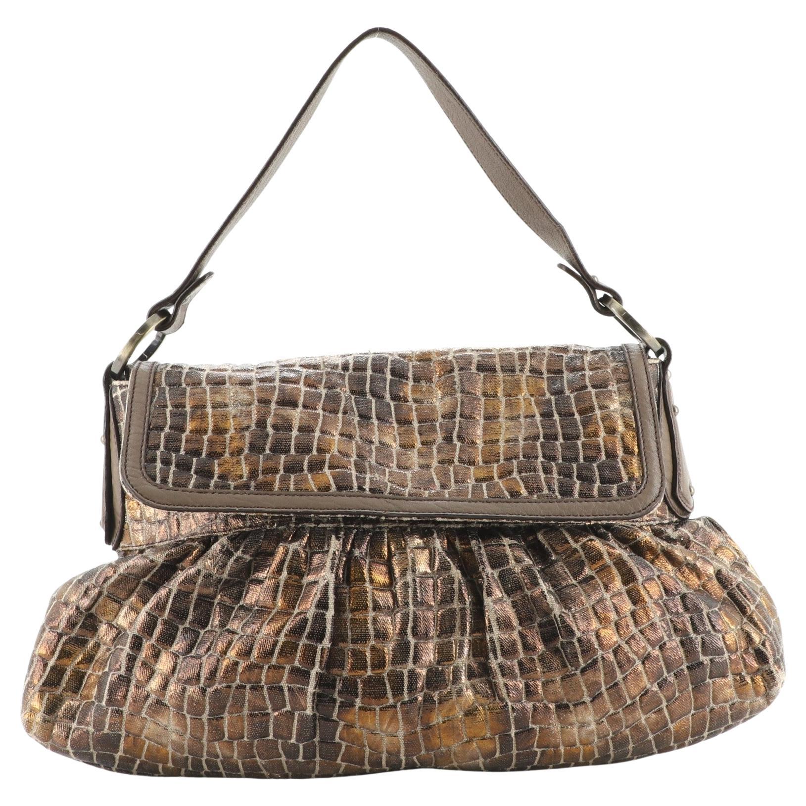 Fendi Chef Flap Bag Crocodile Embossed Canvas Medium