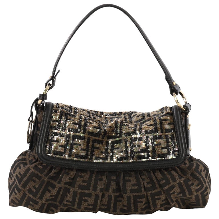Fendi Chef Flap Bag Zucca Canvas with Sequins Medium at 1stDibs