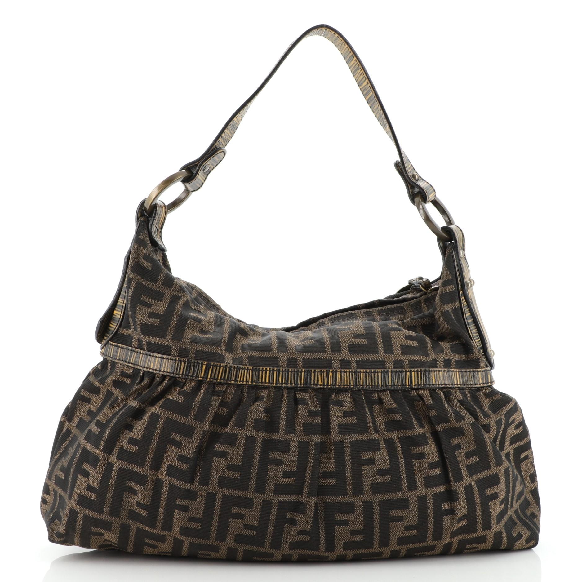Black Fendi Chef Hobo Zucca Canvas Large