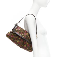 FENDI Chef red rose print brown FF Zucca canvas leather shoulder bag