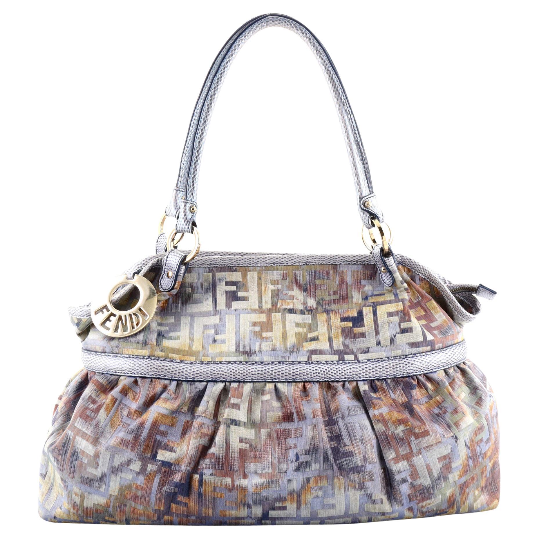 Fendi Chef Shoulder Bag Multicolor Zucca Canvas with Lizard Embossed Leat