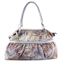 Fendi Chef Shoulder Bag Multicolor Zucca Canvas with Lizard Embossed Leat