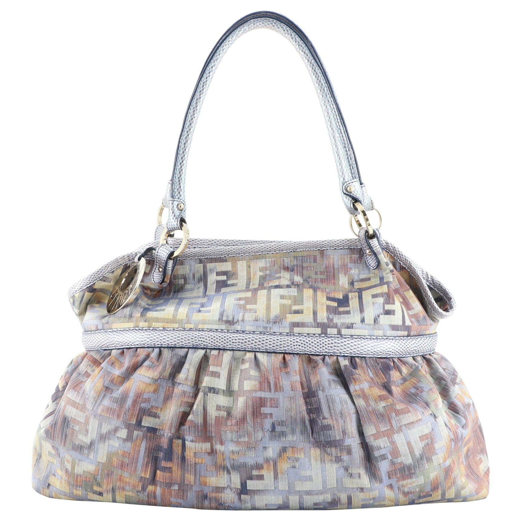 Fendi Chef Umhängetasche Multicolor Zucca Canvas mit Leder mit Eidechsenprägung