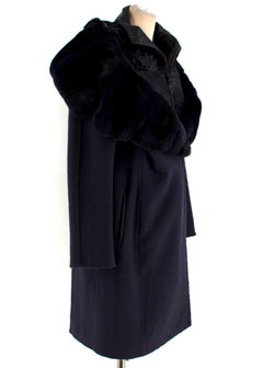 Fendi Chinchilla & Astrakhan Double Faced Navy Cashmere Coat US 4