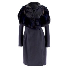 Fendi Chinchilla & Astrakhan Double Faced Navy Cashmere Coat US 4