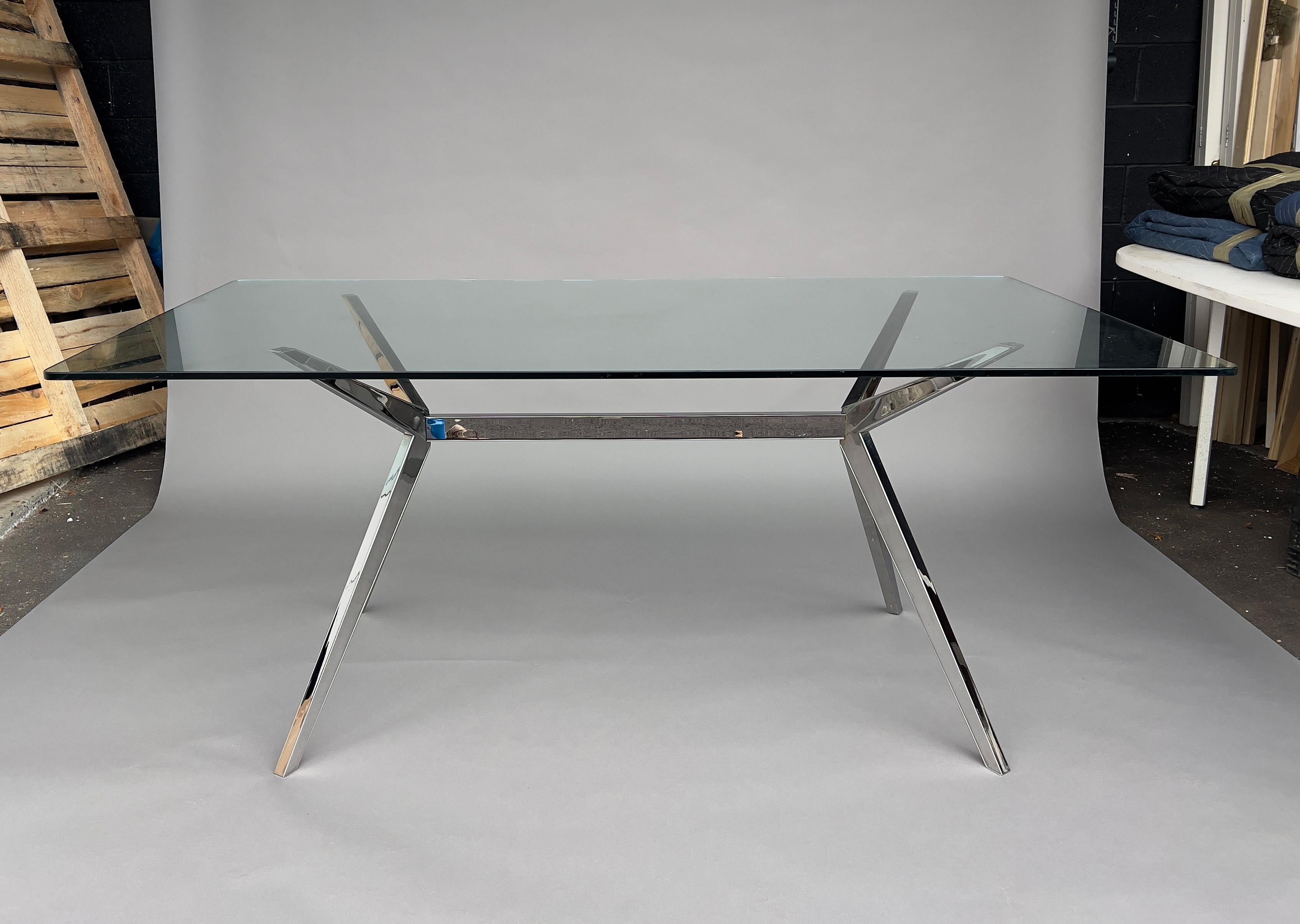 Modern Fendi Chrome Dining Table with Glass Top