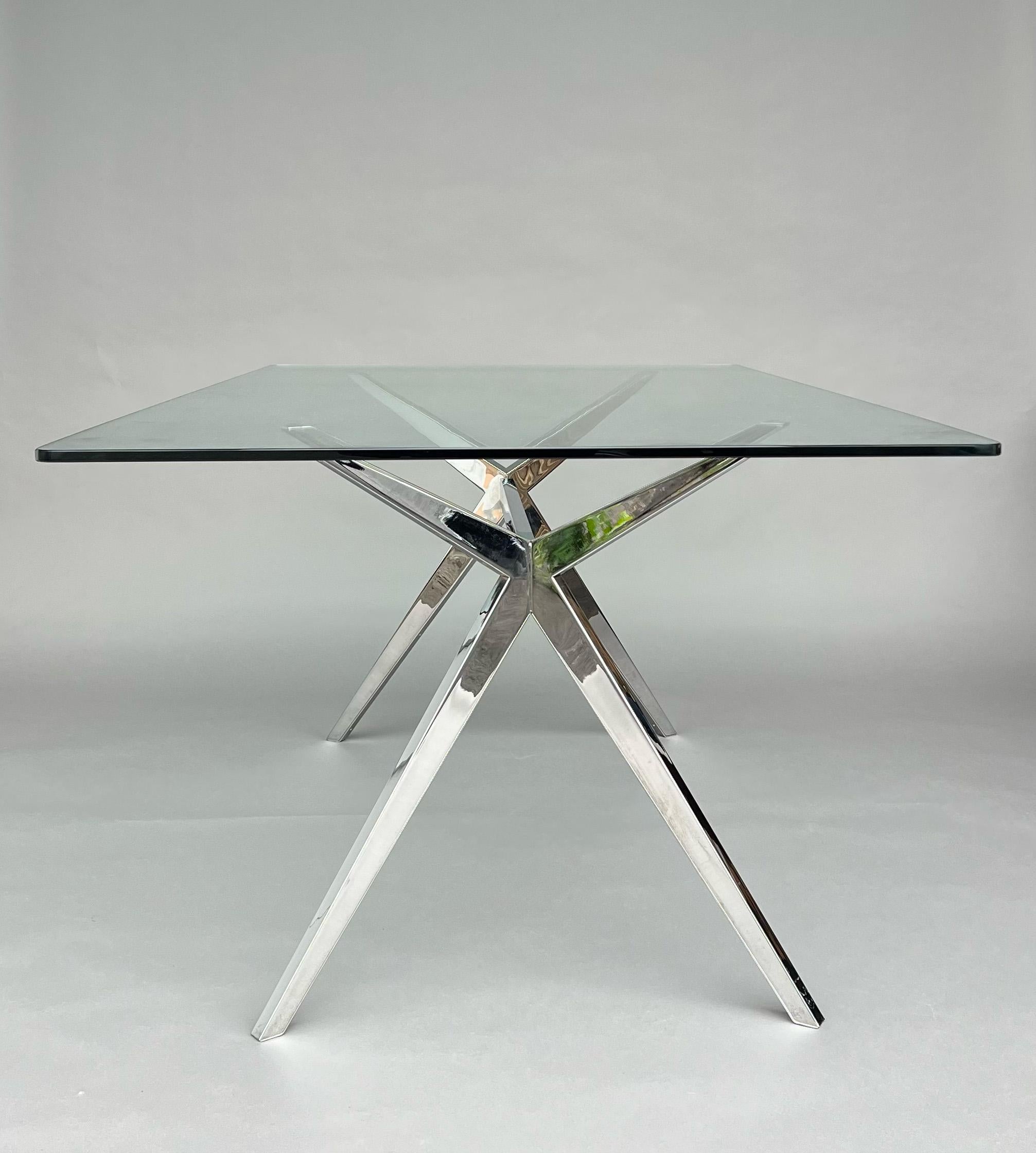 Italian Fendi Chrome Dining Table with Glass Top