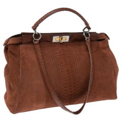 Fendi Cinnamon Brown Python Large Peekaboo Top Handle Bag
