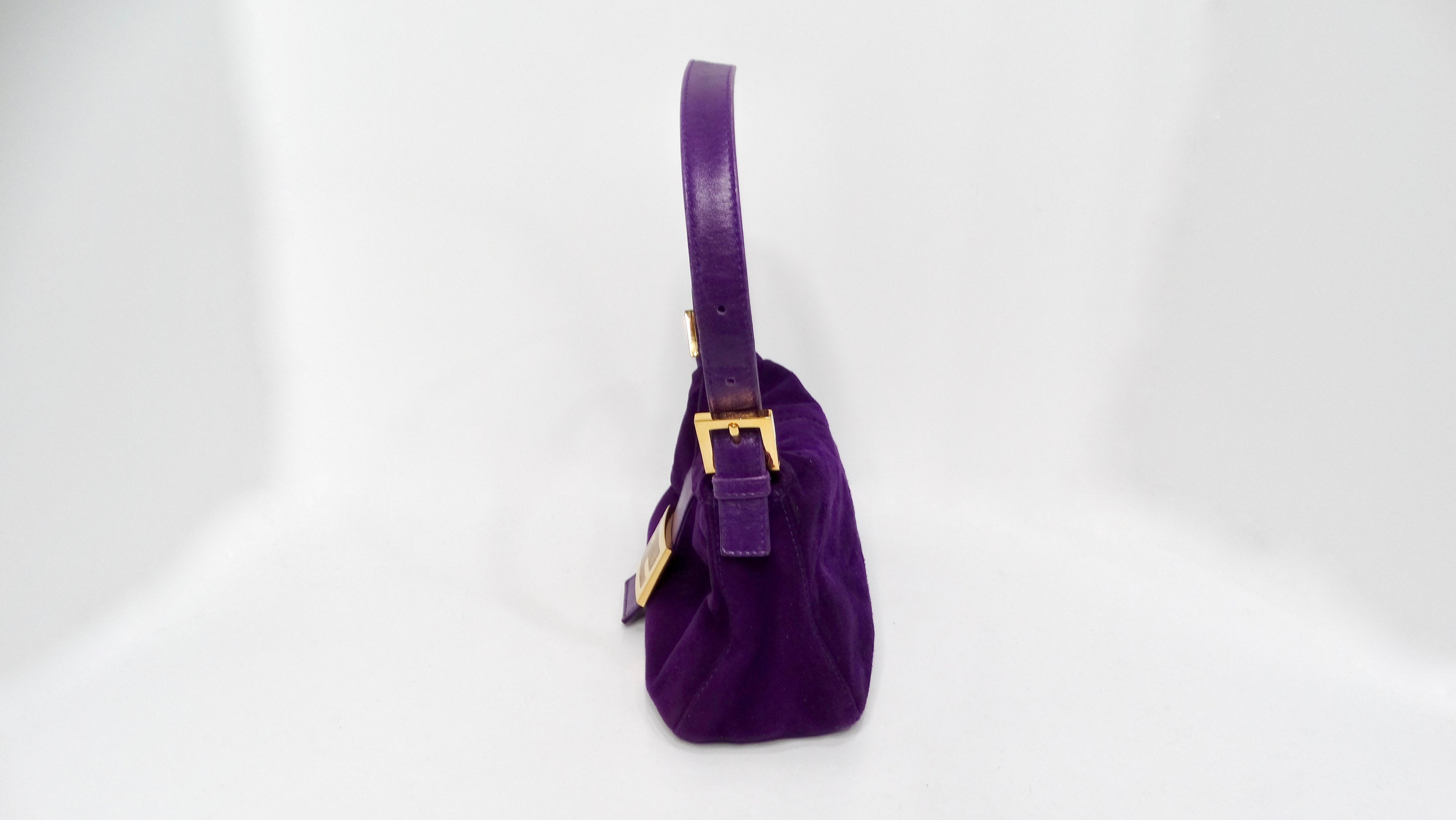 Fendi Circa 1990s Purple Suede & Gold-Tone Baguette Shoulder Bag In Good Condition For Sale In Scottsdale, AZ