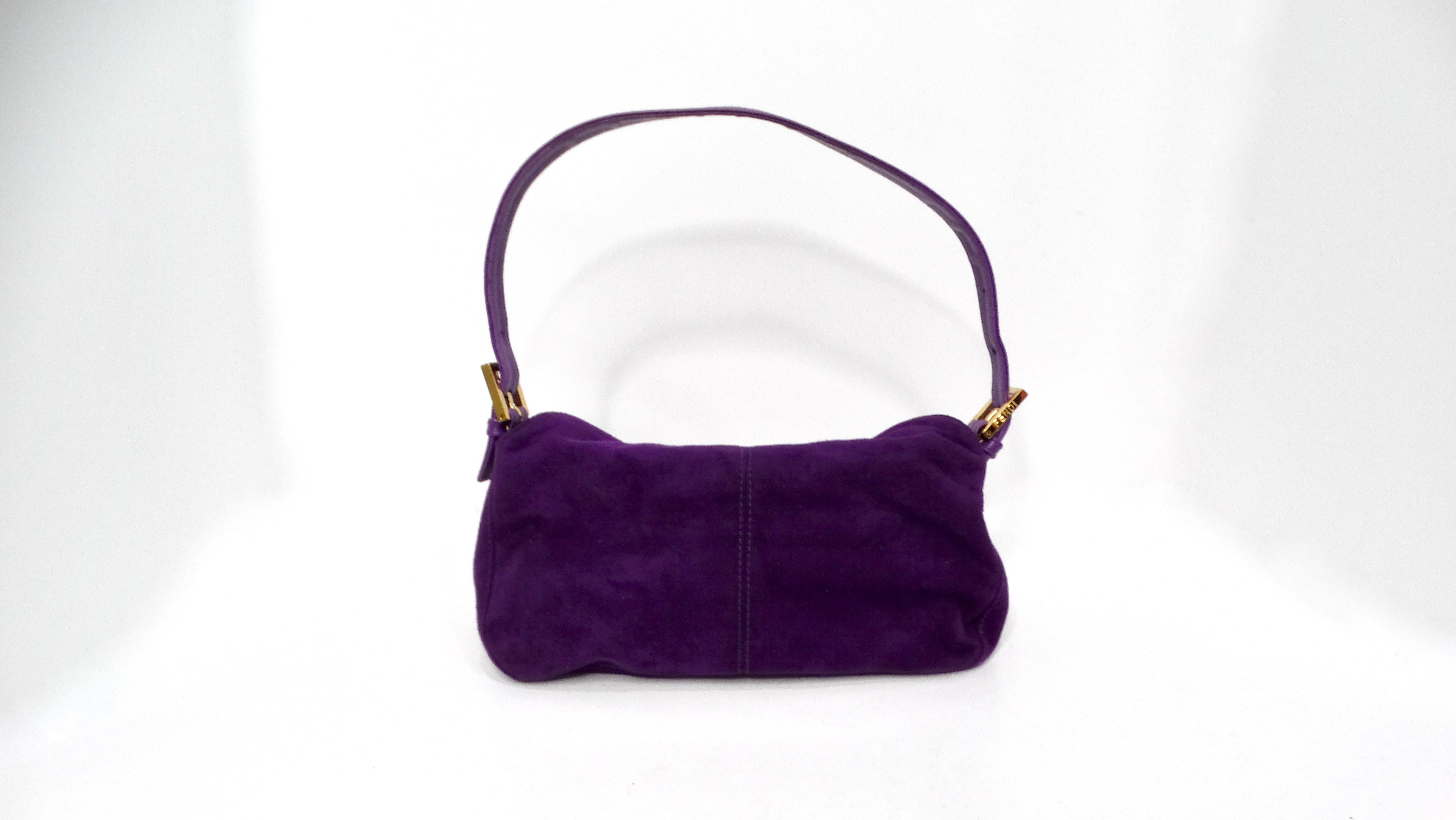 Fendi Circa 1990s Purple Suede & Gold-Tone Baguette Shoulder Bag For Sale 1