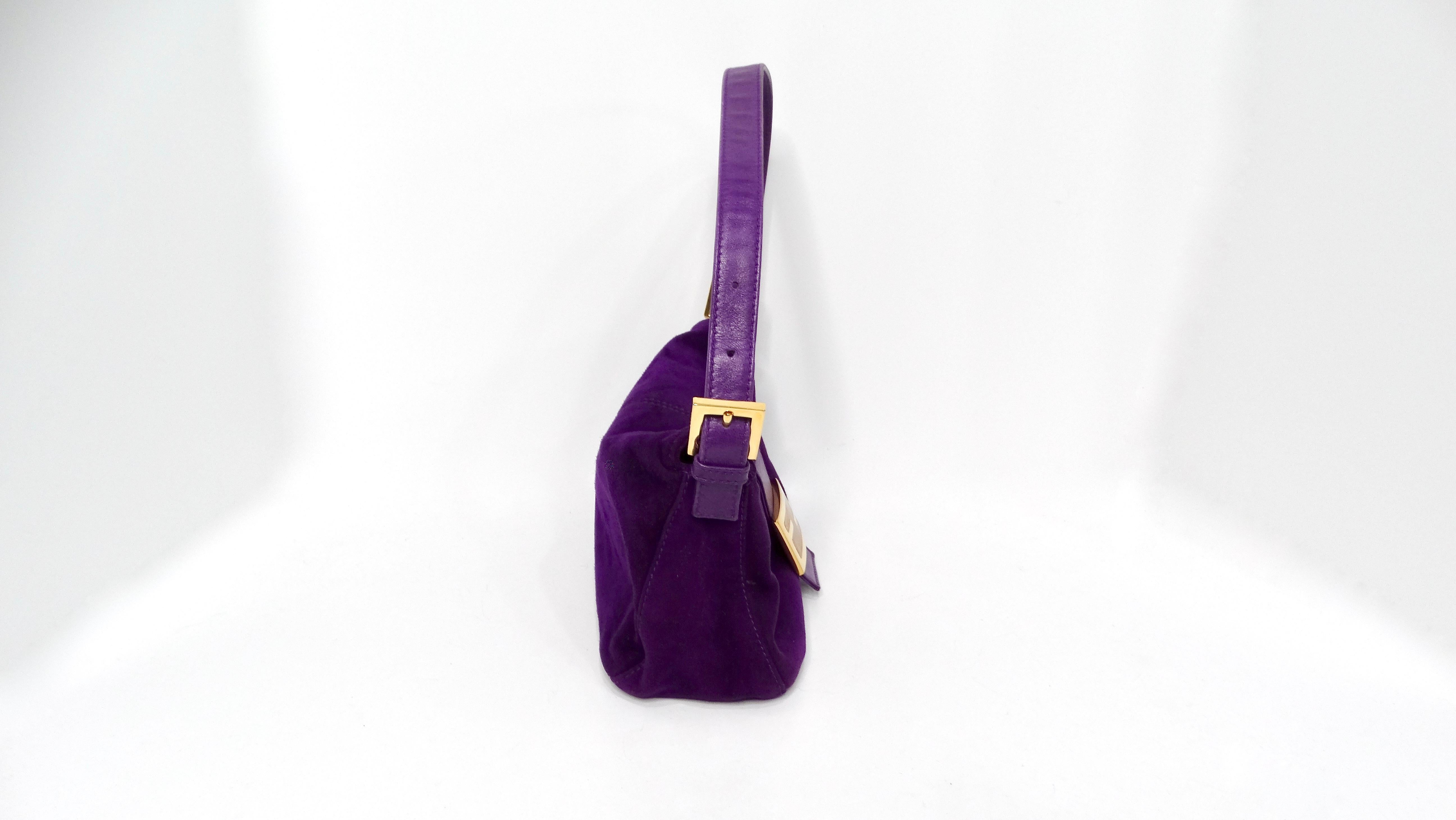 Fendi Circa 1990s Purple Suede & Gold-Tone Baguette Shoulder Bag For Sale 2