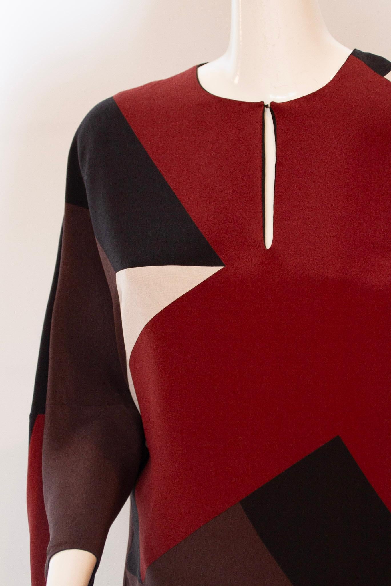 Fendi, Circa 2000, Vestido de seda de dos capas, manga 3/4 Dolman Colorblock Marrón en venta