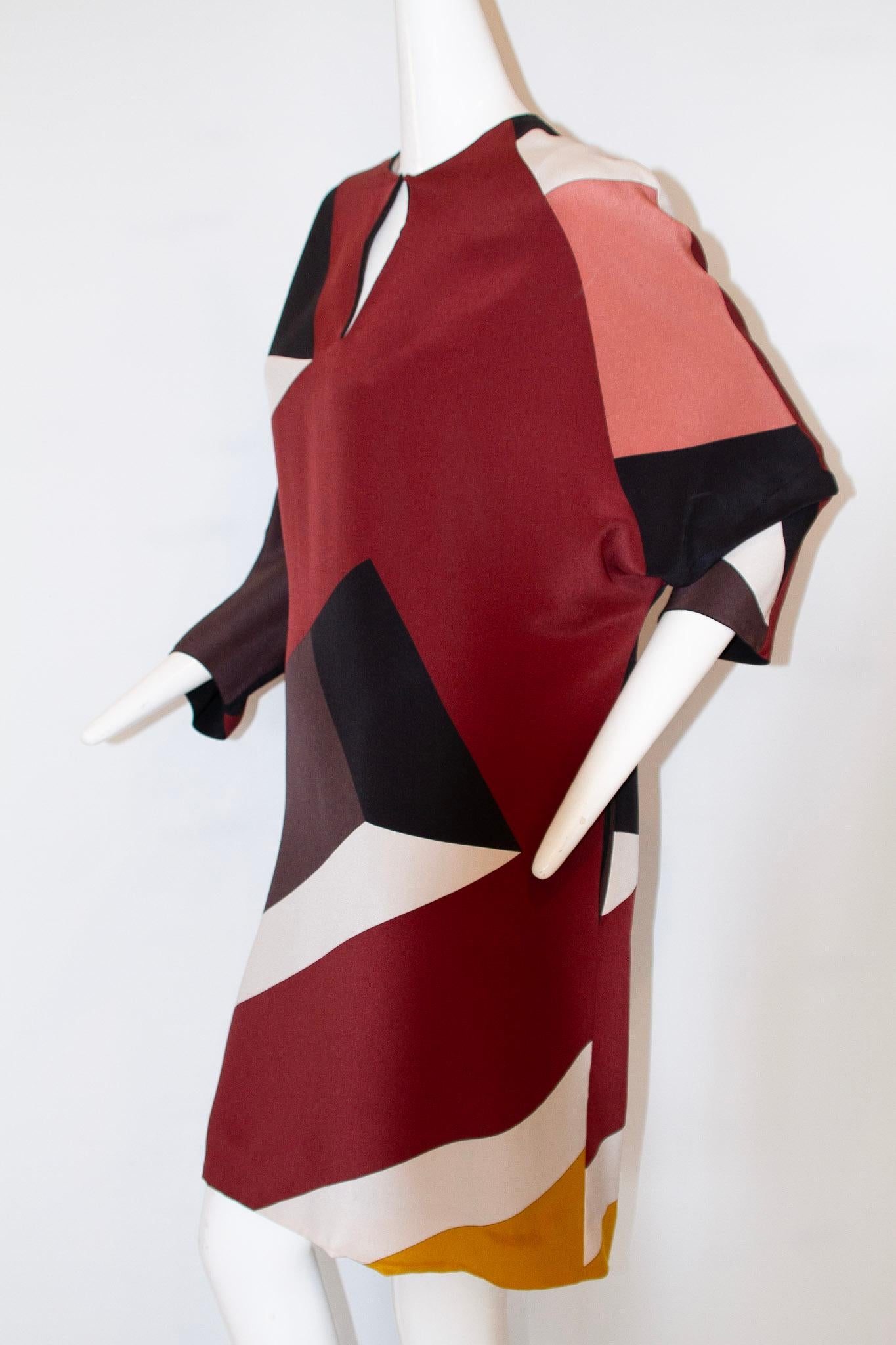Fendi, Circa 2000, Two-Layer Silk, 3/4 Dolman Sleeve Colorblock Dress In Excellent Condition For Sale In Kingston, NY
