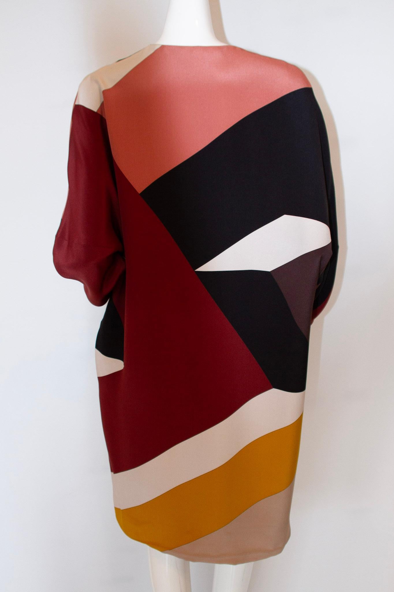 Fendi, Circa 2000, Two-Layer Silk, 3/4 Dolman Sleeve Colorblock Dress For Sale 1