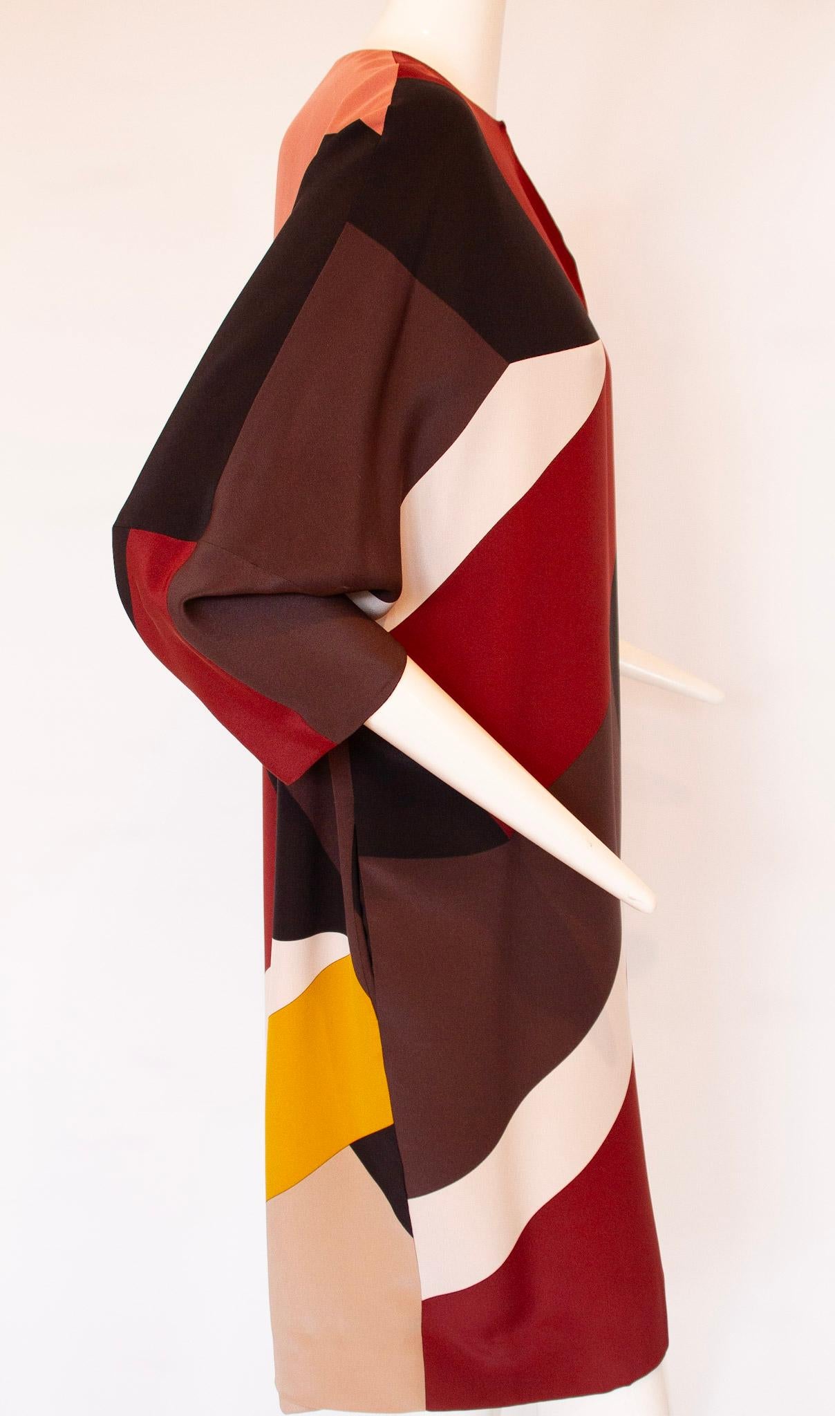 Fendi, Circa 2000, Two-Layer Silk, 3/4 Dolman Sleeve Colorblock Dress For Sale 3