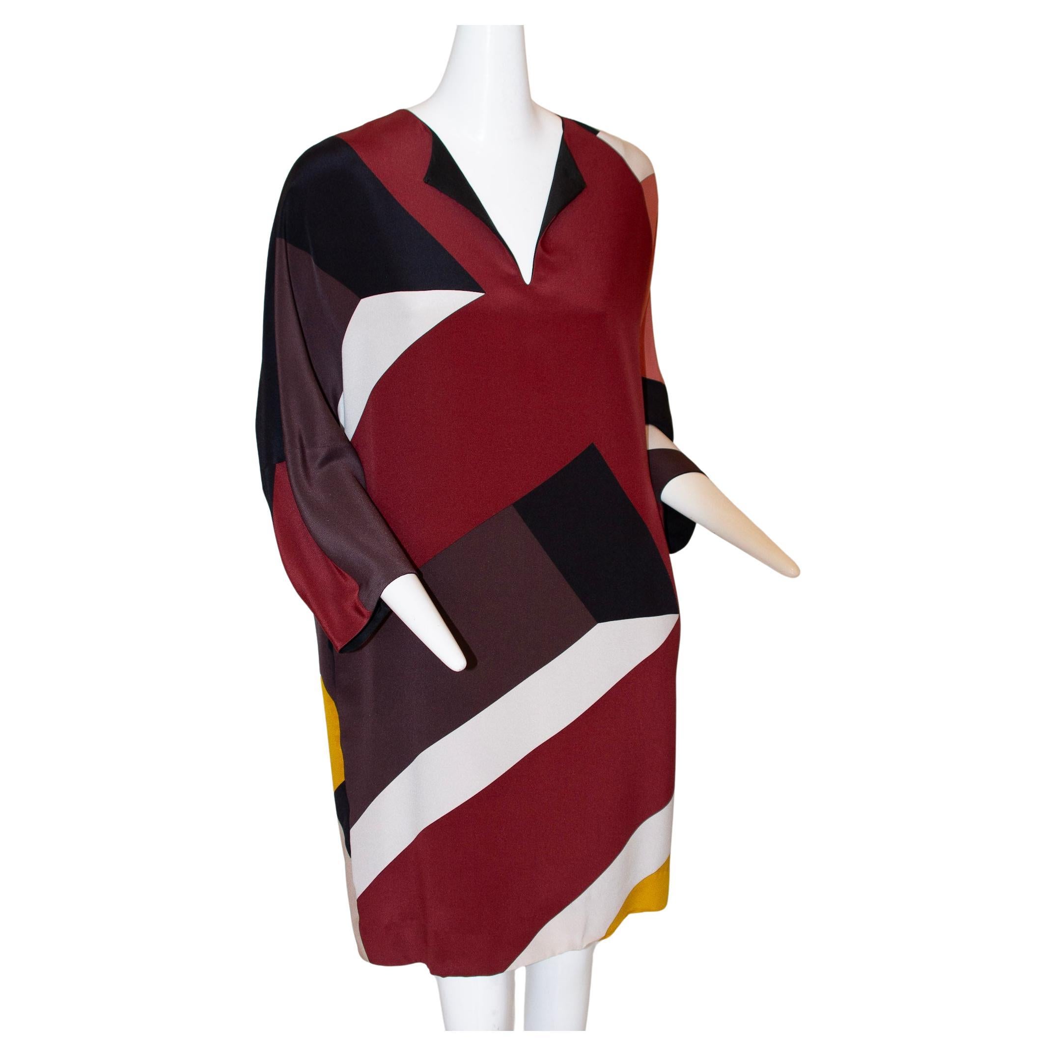 Fendi, Circa 2000, Two-Layer Silk, 3/4 Dolman Sleeve Colorblock Dress