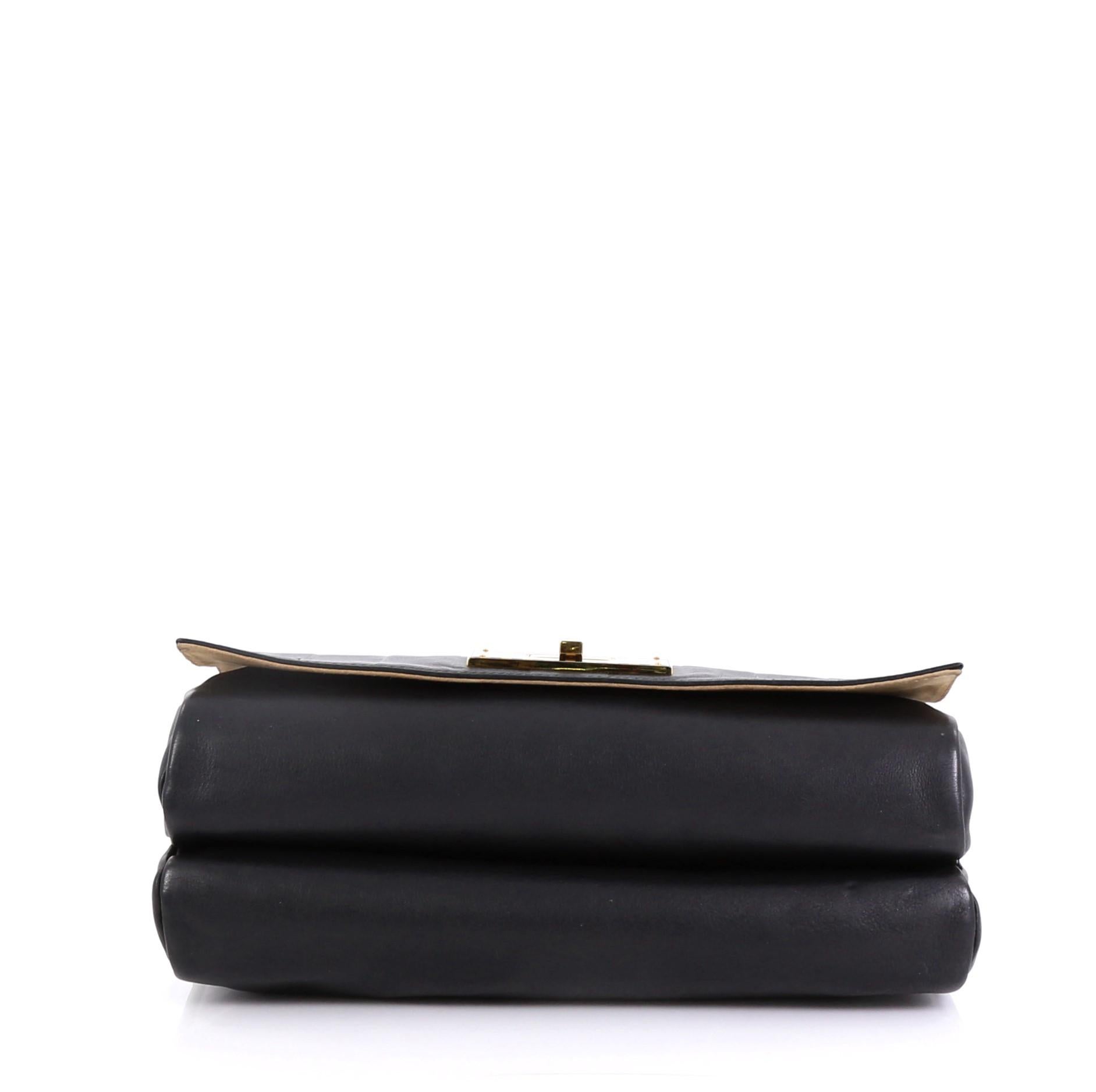 Black Fendi Claudia Shoulder Bag Pequin Embossed Leather Large