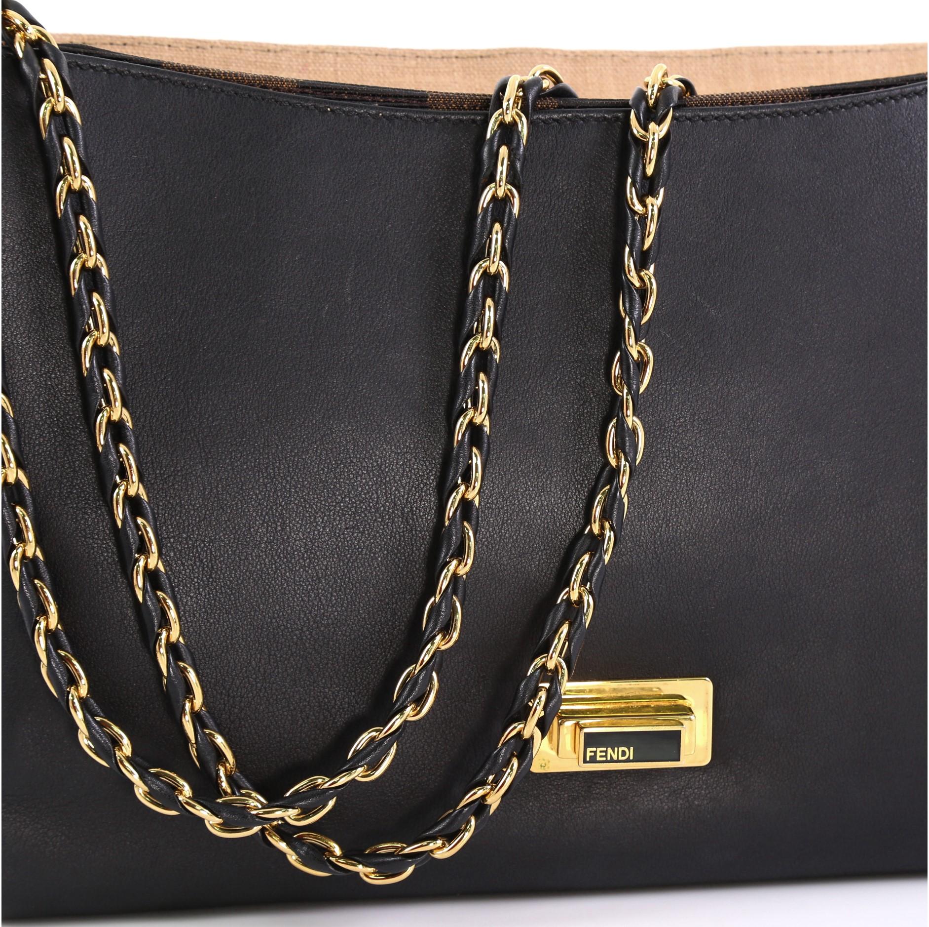Women's Fendi Claudia Shoulder Bag Pequin Embossed Leather Large